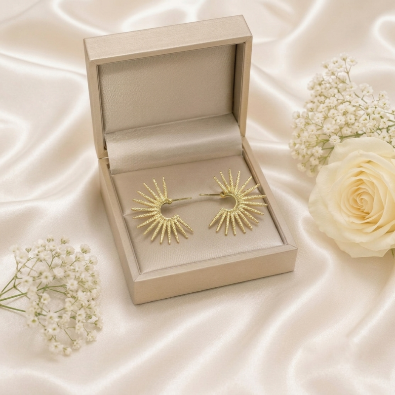 Radiant Sunburst Textured Gold Earrings