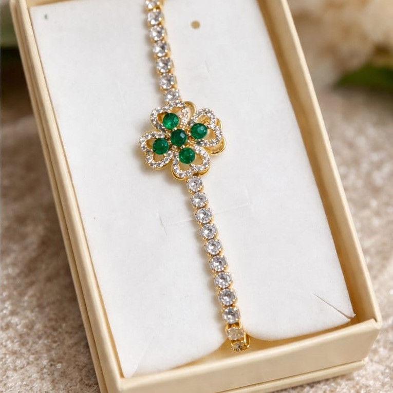 Luxurious Gold Green Blossom Bangle Bracelet