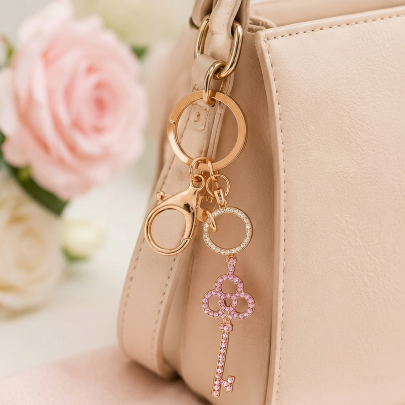 Elegant Crystal Key Charm Keychain