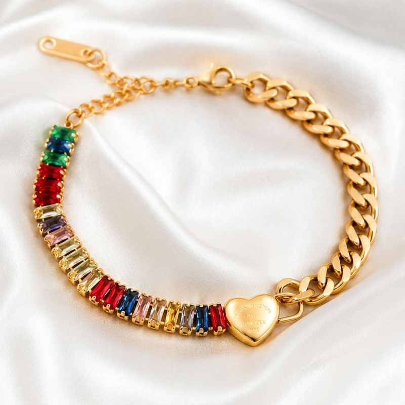 Vibrant Rainbow Gemstone Chain Bracelet
