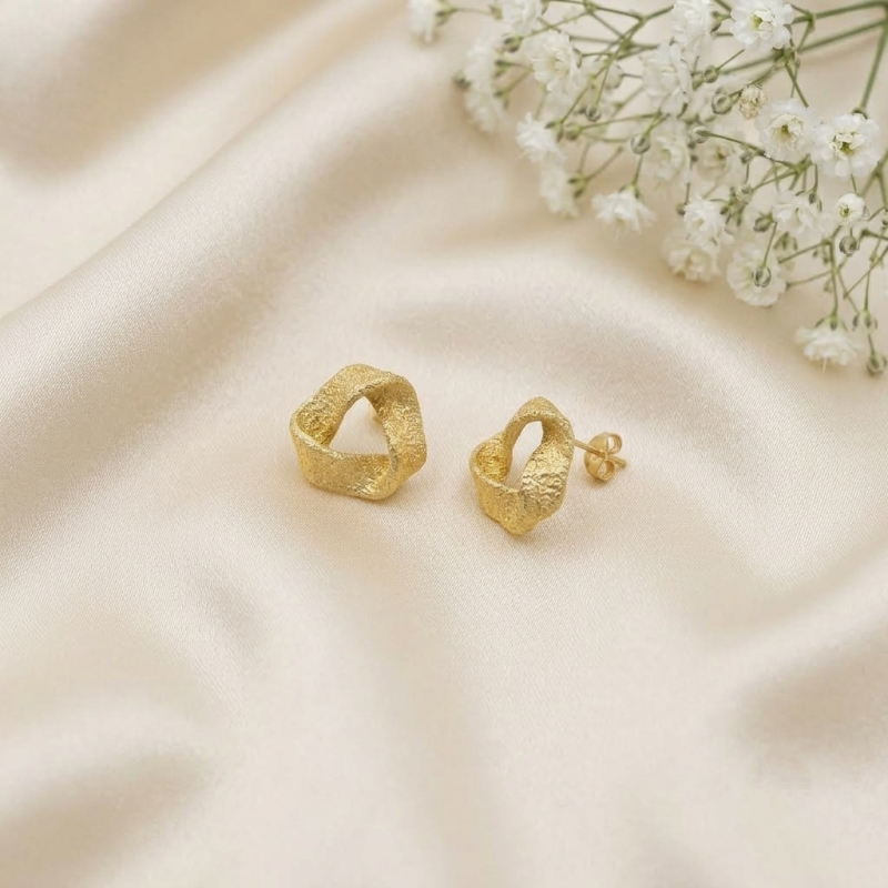 Handcrafted Textured Gold Stud Earrings